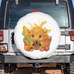Cute Highland Cow With Kwanzaa Kinara And Presents Spare Tire Cover African Heritage Gift TS12 No hole White Print Your Wear
