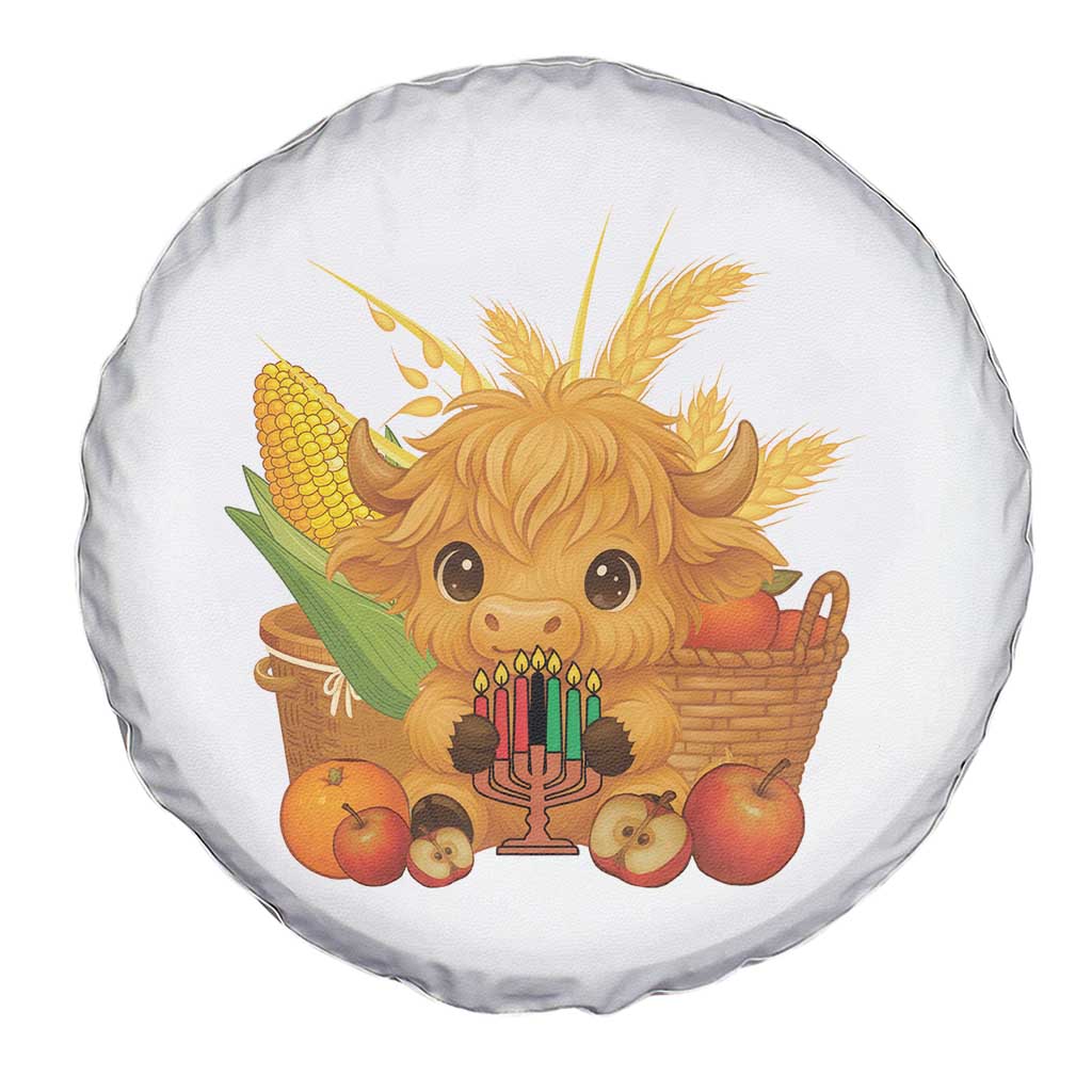 Cute Highland Cow With Kwanzaa Kinara And Presents Spare Tire Cover African Heritage Gift TS12 Print Your Wear