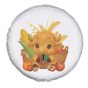 Cute Highland Cow With Kwanzaa Kinara And Presents Spare Tire Cover African Heritage Gift TS12 Print Your Wear