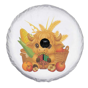 Cute Highland Cow With Kwanzaa Kinara And Presents Spare Tire Cover African Heritage Gift TS12 Print Your Wear