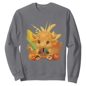 Cute Highland Cow With Kwanzaa Kinara And Presents Sweatshirt African Heritage Gift TS12 Charcoal Print Your Wear