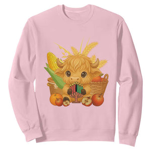 Cute Highland Cow With Kwanzaa Kinara And Presents Sweatshirt African Heritage Gift TS12 Light Pink Print Your Wear