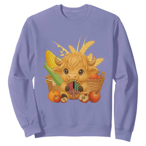 Cute Highland Cow With Kwanzaa Kinara And Presents Sweatshirt African Heritage Gift TS12 Violet Print Your Wear