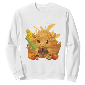 Cute Highland Cow With Kwanzaa Kinara And Presents Sweatshirt African Heritage Gift TS12 White Print Your Wear
