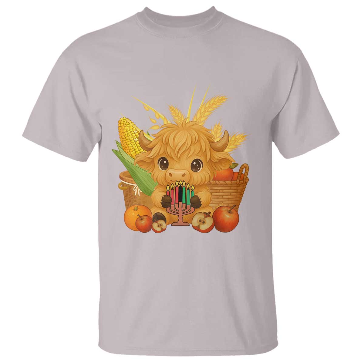 Cute Highland Cow With Kwanzaa Kinara And Presents T Shirt African Heritage Gift TS12 Ice Gray Print Your Wear