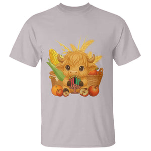 Cute Highland Cow With Kwanzaa Kinara And Presents T Shirt African Heritage Gift TS12 Ice Gray Print Your Wear