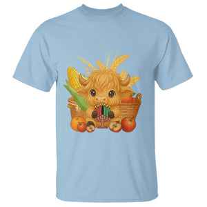Cute Highland Cow With Kwanzaa Kinara And Presents T Shirt African Heritage Gift TS12 Light Blue Print Your Wear