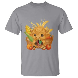 Cute Highland Cow With Kwanzaa Kinara And Presents T Shirt African Heritage Gift TS12 Sport Gray Print Your Wear