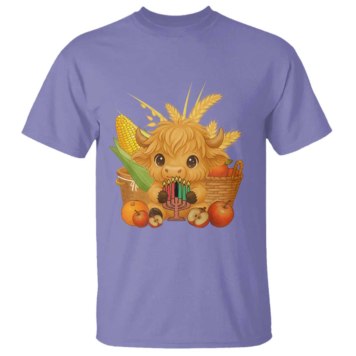 Cute Highland Cow With Kwanzaa Kinara And Presents T Shirt African Heritage Gift TS12 Violet Print Your Wear