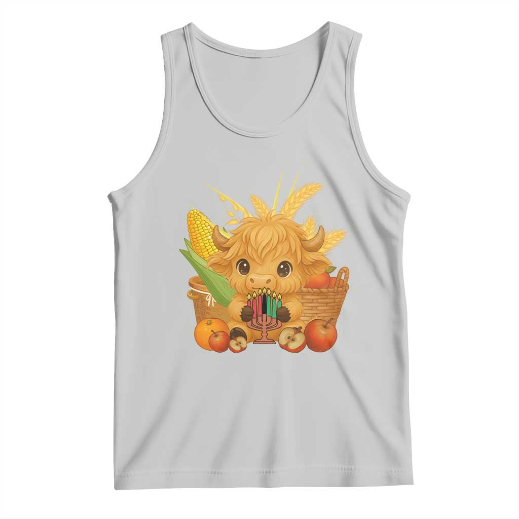 Cute Highland Cow With Kwanzaa Kinara And Presents Tank Top African Heritage Gift TS12 Ash Print Your Wear