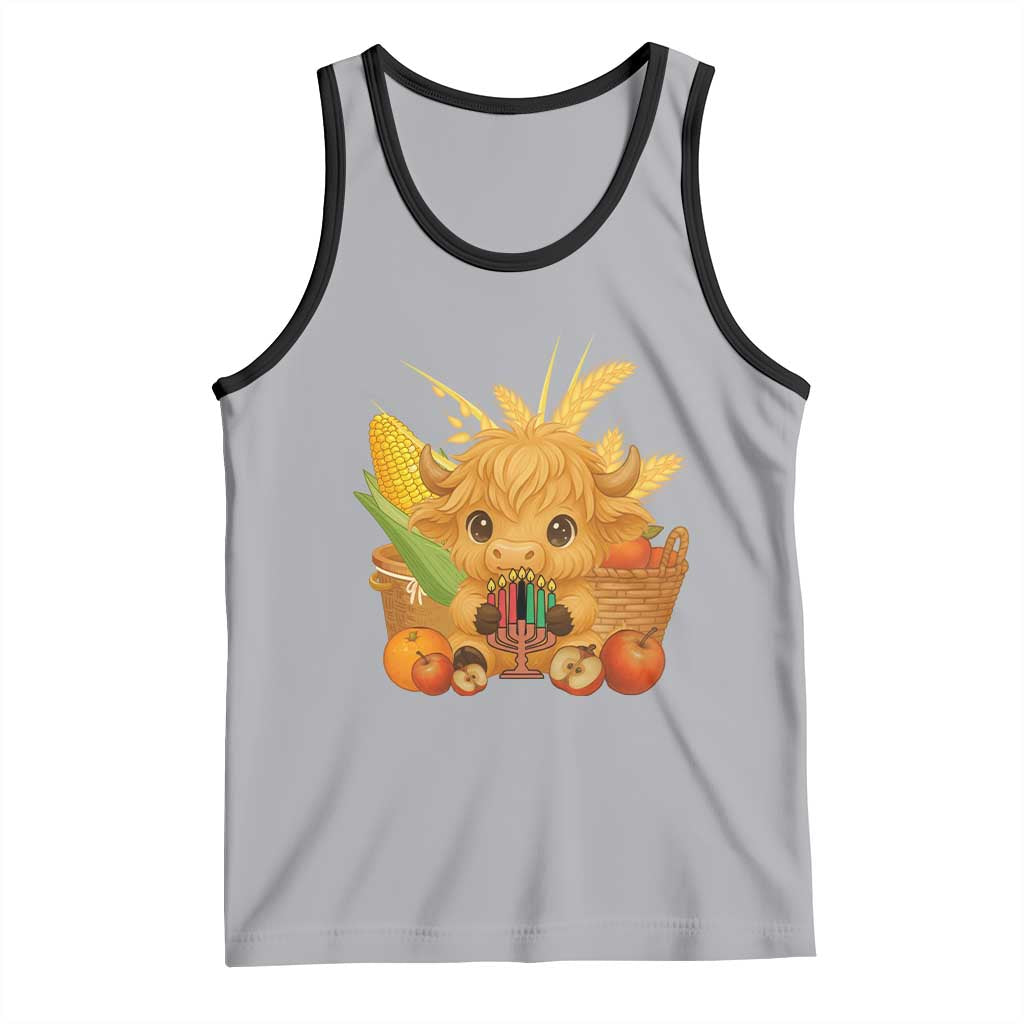 Cute Highland Cow With Kwanzaa Kinara And Presents Tank Top African Heritage Gift TS12 Athletic Heather Black Print Your Wear