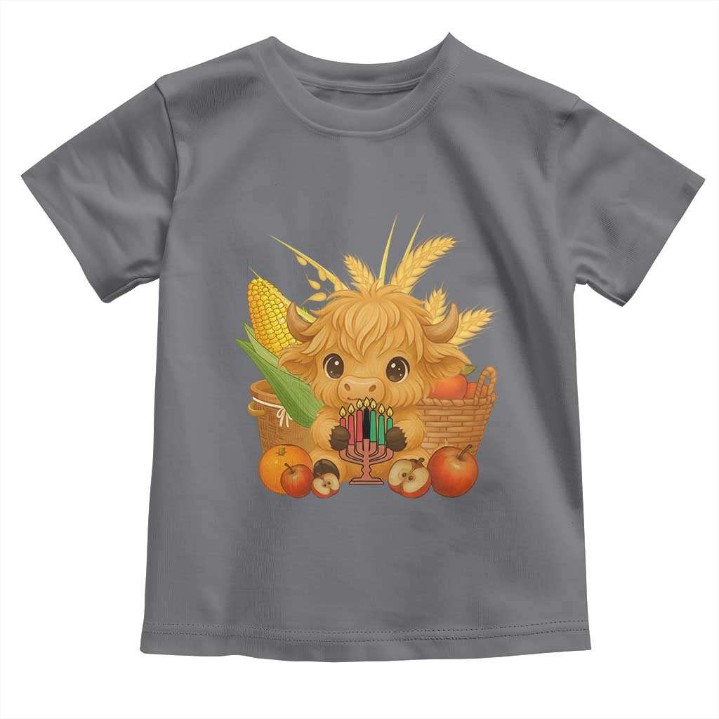 Cute Highland Cow With Kwanzaa Kinara And Presents Toddler T Shirt African Heritage Gift TS12 Charcoal Print Your Wear