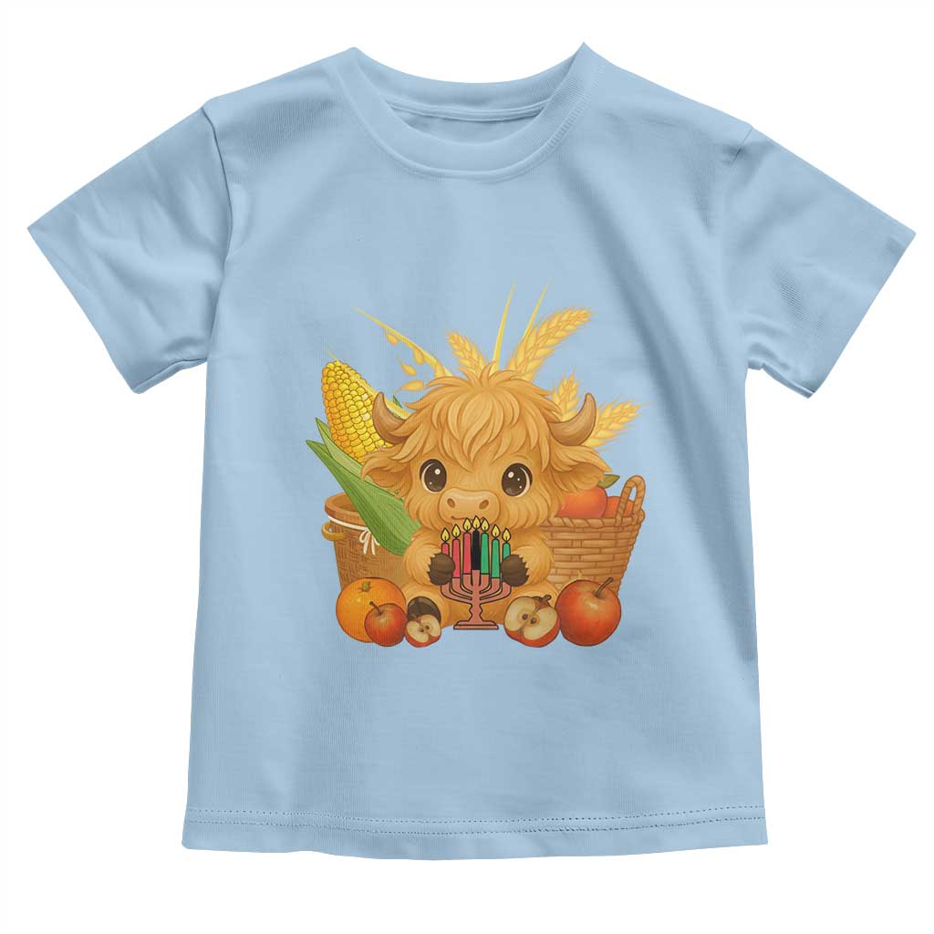 Cute Highland Cow With Kwanzaa Kinara And Presents Toddler T Shirt African Heritage Gift TS12 Light Blue Print Your Wear