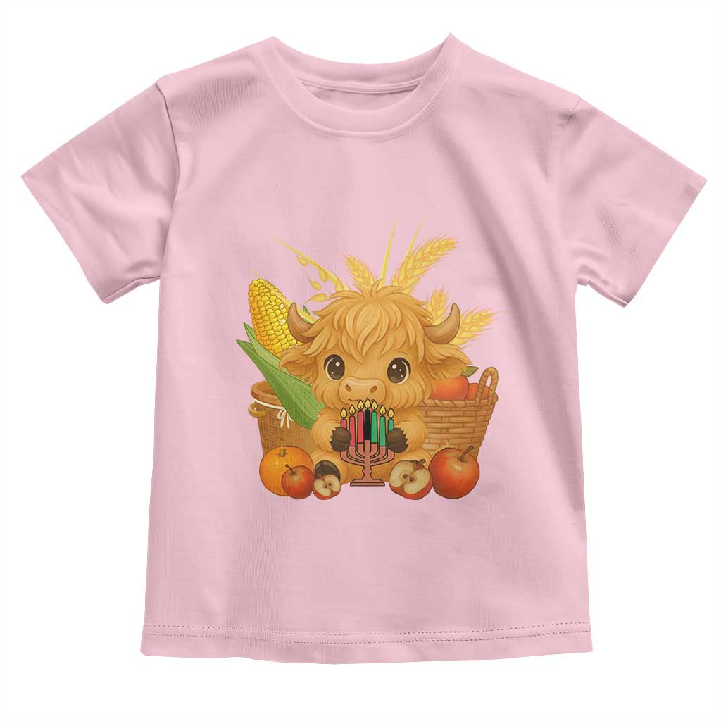 Cute Highland Cow With Kwanzaa Kinara And Presents Toddler T Shirt African Heritage Gift TS12 Light Pink Print Your Wear