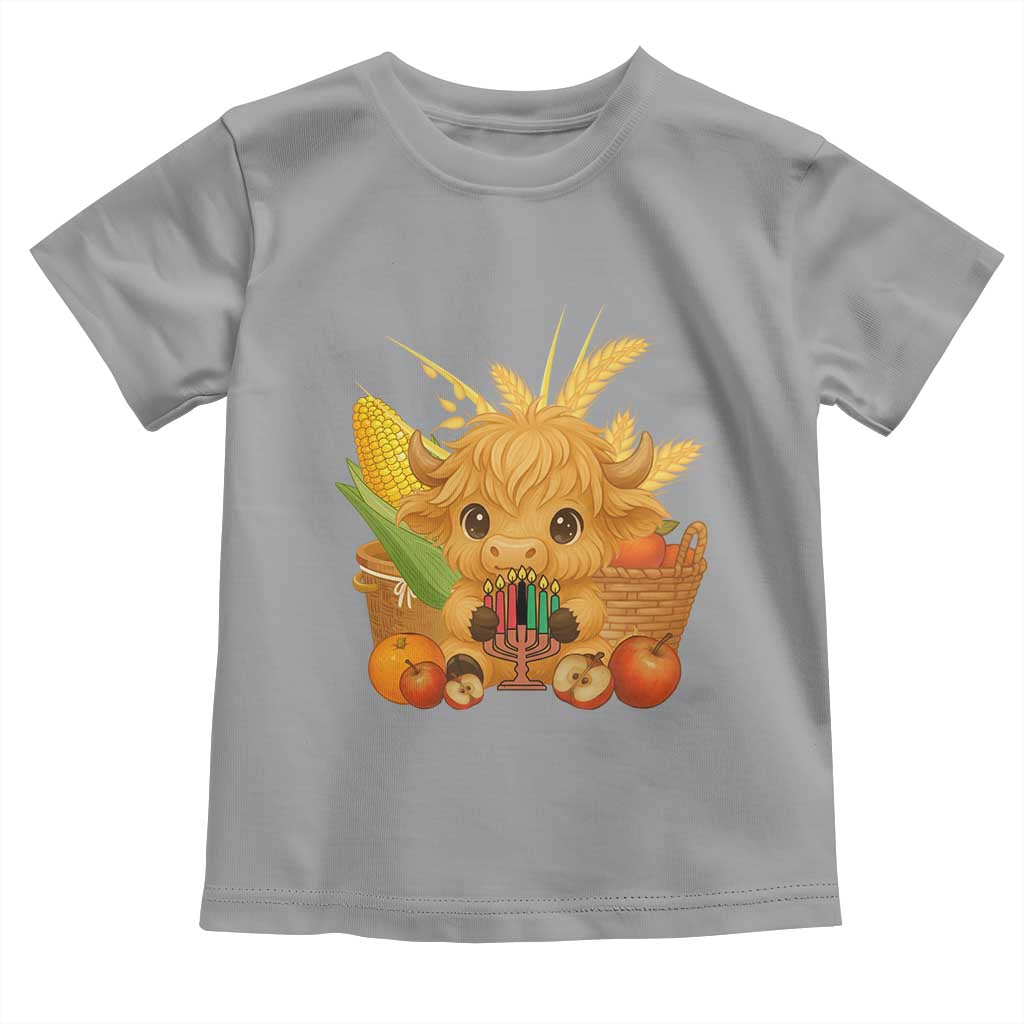 Cute Highland Cow With Kwanzaa Kinara And Presents Toddler T Shirt African Heritage Gift TS12 Sport Gray Print Your Wear
