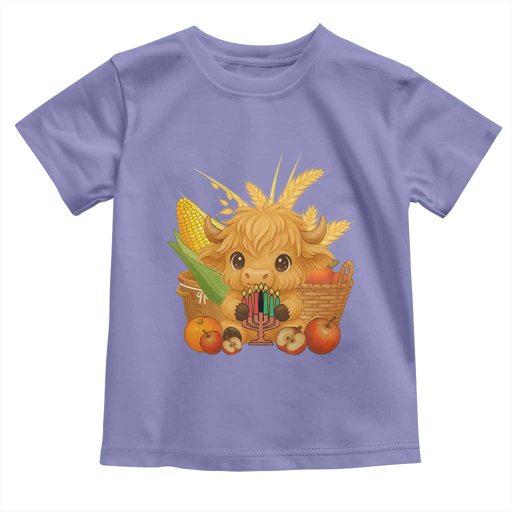 Cute Highland Cow With Kwanzaa Kinara And Presents Toddler T Shirt African Heritage Gift TS12 Violet Print Your Wear
