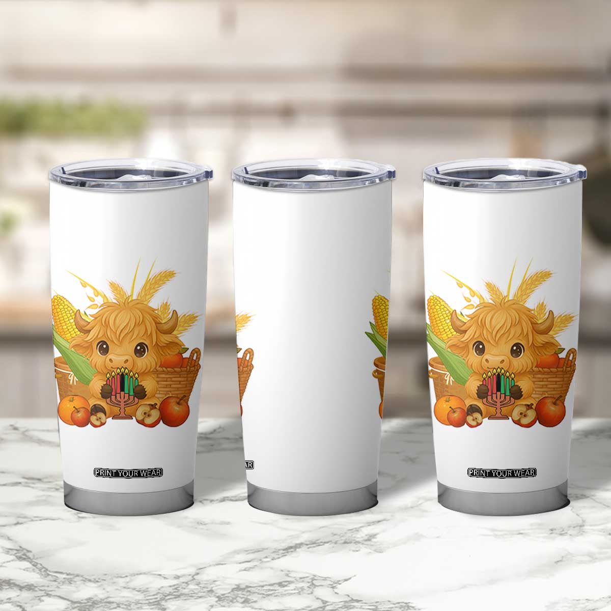 Cute Highland Cow With Kwanzaa Kinara And Presents Tumbler Cup African Heritage Gift TS12 Print Your Wear