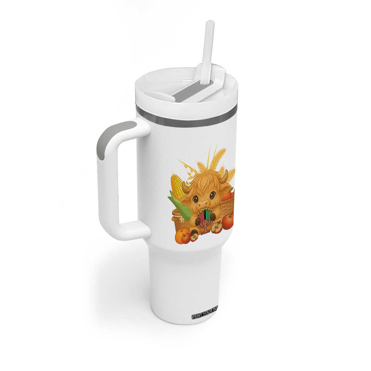 Cute Highland Cow With Kwanzaa Kinara And Presents Tumbler With Handle African Heritage Gift TS12 Print Your Wear