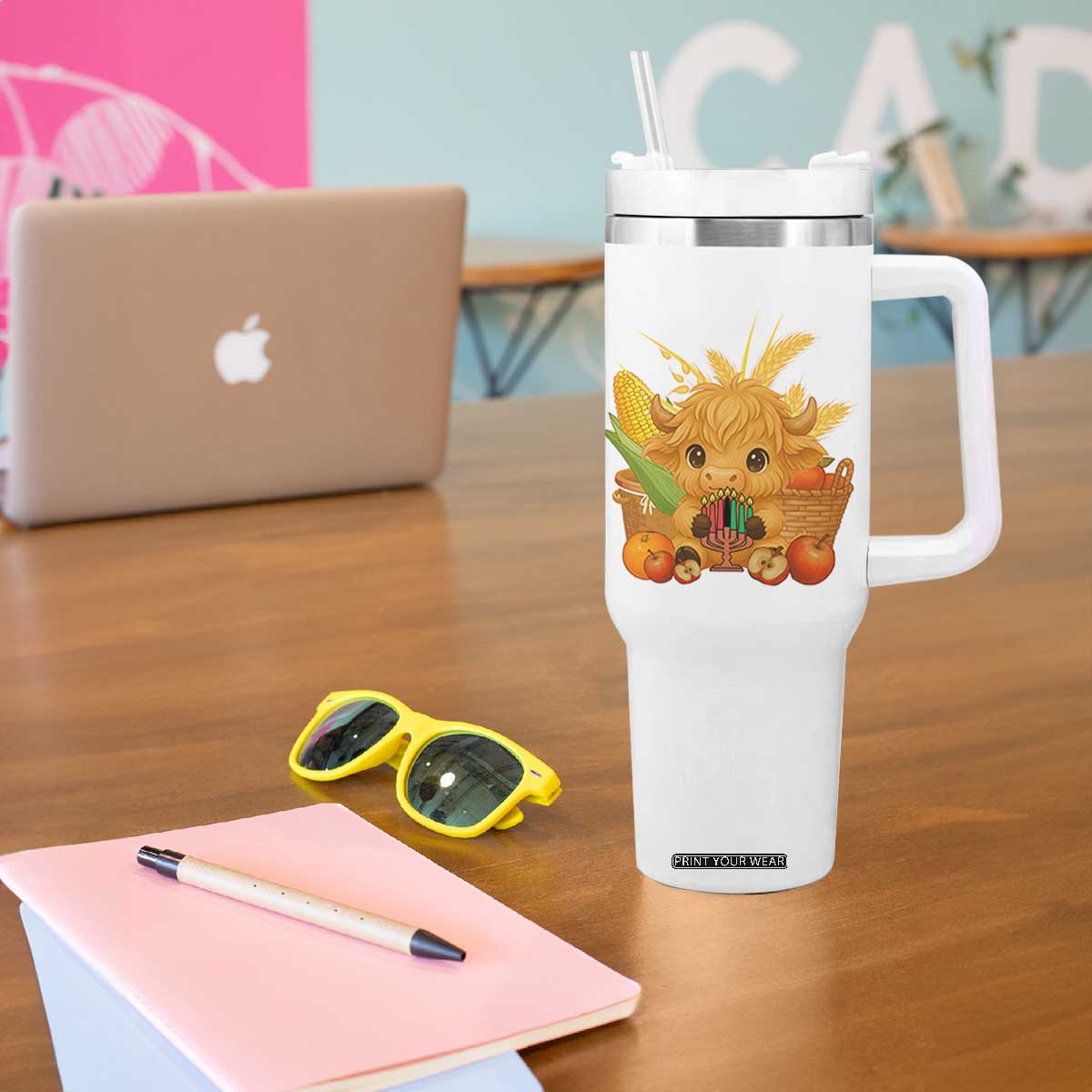 Cute Highland Cow With Kwanzaa Kinara And Presents Tumbler With Handle African Heritage Gift TS12 Print Your Wear