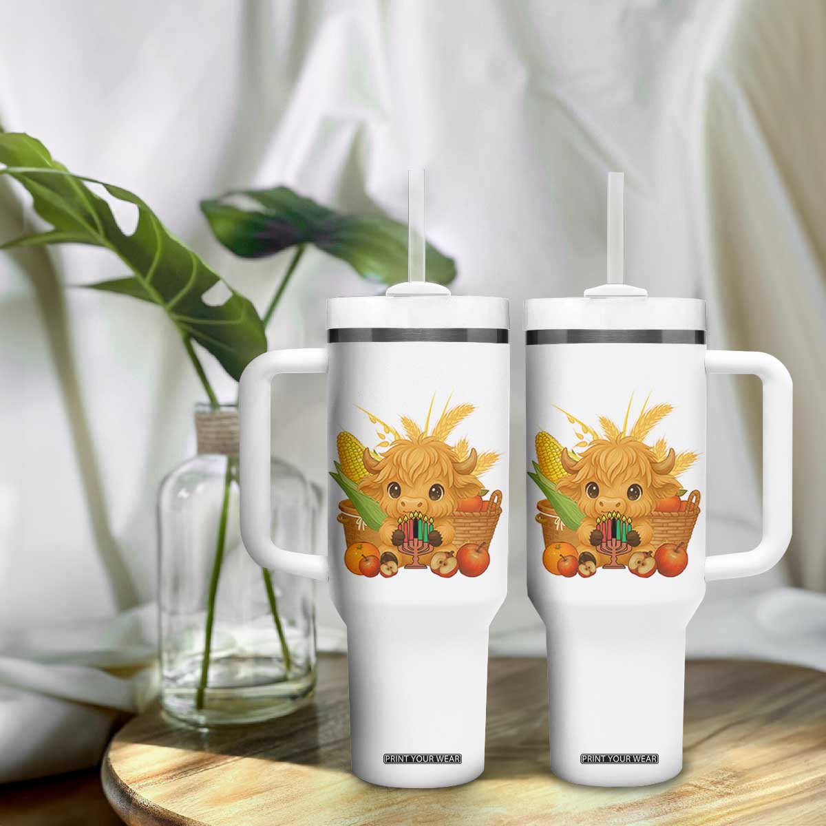 Cute Highland Cow With Kwanzaa Kinara And Presents Tumbler With Handle African Heritage Gift TS12 Print Your Wear