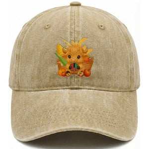 Cute Highland Cow With Kwanzaa Kinara And Presents Washed Cotton Baseball Cap African Heritage Gift TS12 Print Your Wear