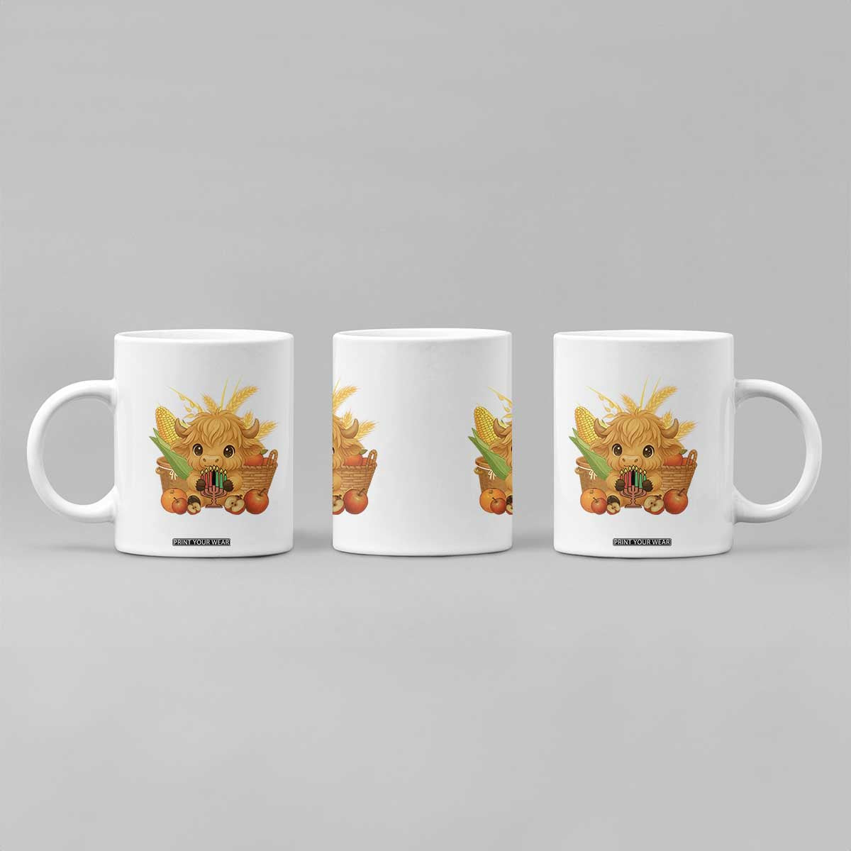 Cute Highland Cow With Kwanzaa Kinara And Presents Coffee Mug African Heritage Gift TS12 Print Your Wear