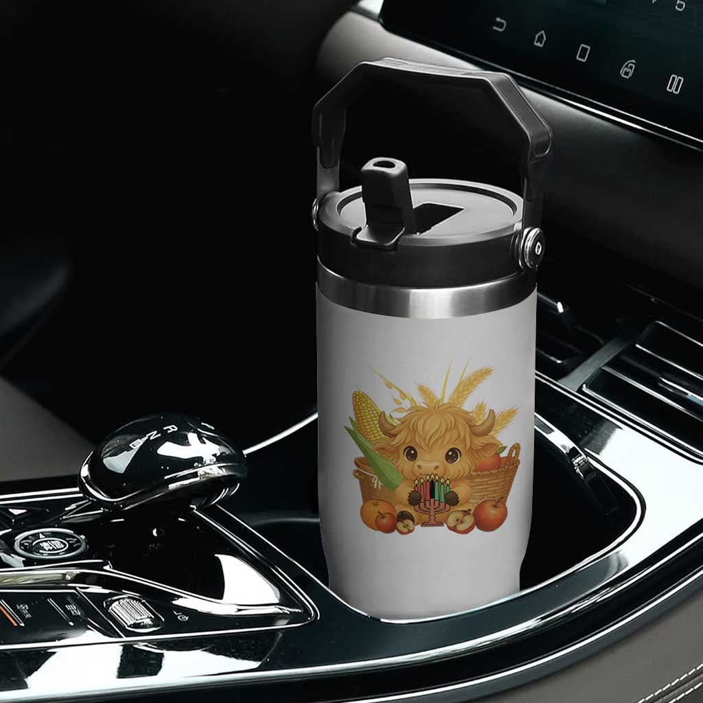 Cute Highland Cow With Kwanzaa Kinara And Presents Flip Straw Tumbler African Heritage Gift TS12 Print Your Wear