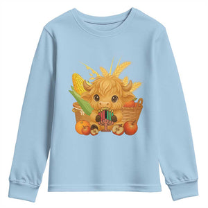 Cute Highland Cow With Kwanzaa Kinara And Presents Youth Sweatshirt African Heritage Gift TS12 Light Blue Print Your Wear