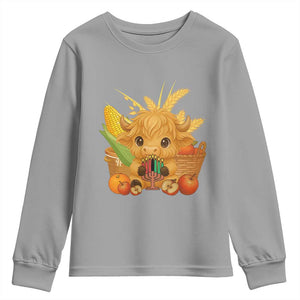 Cute Highland Cow With Kwanzaa Kinara And Presents Youth Sweatshirt African Heritage Gift TS12 Sport Gray Print Your Wear