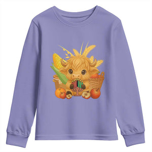 Cute Highland Cow With Kwanzaa Kinara And Presents Youth Sweatshirt African Heritage Gift TS12 Violet Print Your Wear