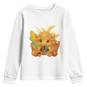 Cute Highland Cow With Kwanzaa Kinara And Presents Youth Sweatshirt African Heritage Gift TS12 White Print Your Wear