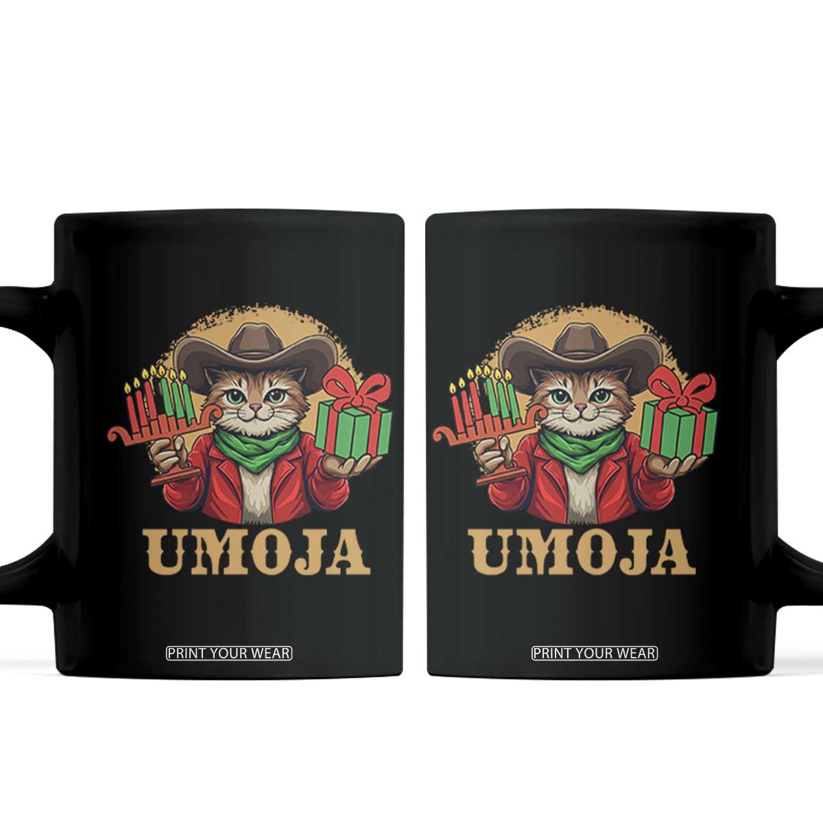 Funny Umoja Holiday Gift Coffee Mug CowCat Kwanzaa Kinara Candle And Presents TS12 Black Print Your Wear