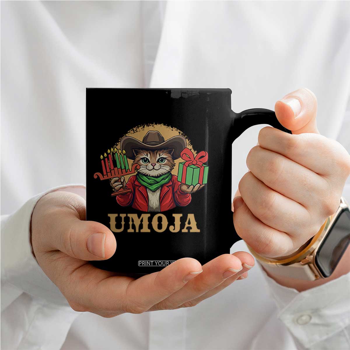 Funny Umoja Holiday Gift Coffee Mug CowCat Kwanzaa Kinara Candle And Presents TS12 Print Your Wear