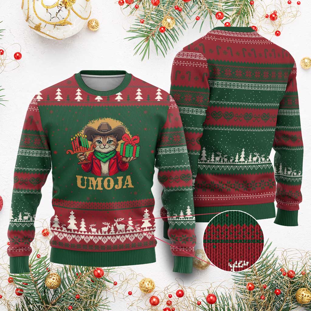 Funny Umoja Holiday Gift Ugly Christmas Sweater CowCat Kwanzaa Kinara Candle And Presents TS12 Red Green Print Your Wear