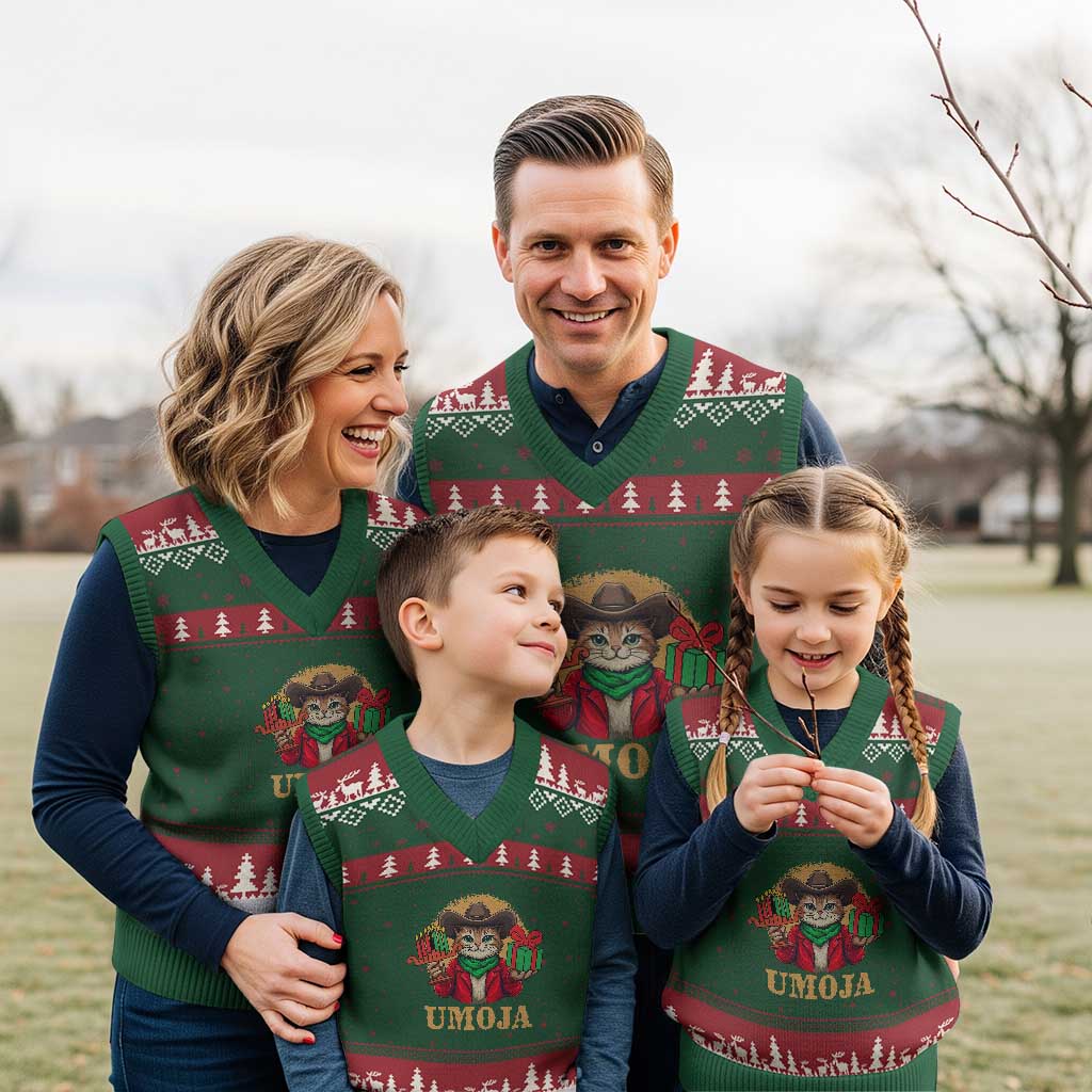 Funny Umoja Holiday Gift V-Neck Knit Sweater Vest CowCat Kwanzaa Kinara Candle And Presents TS12 Red Green Print Your Wear