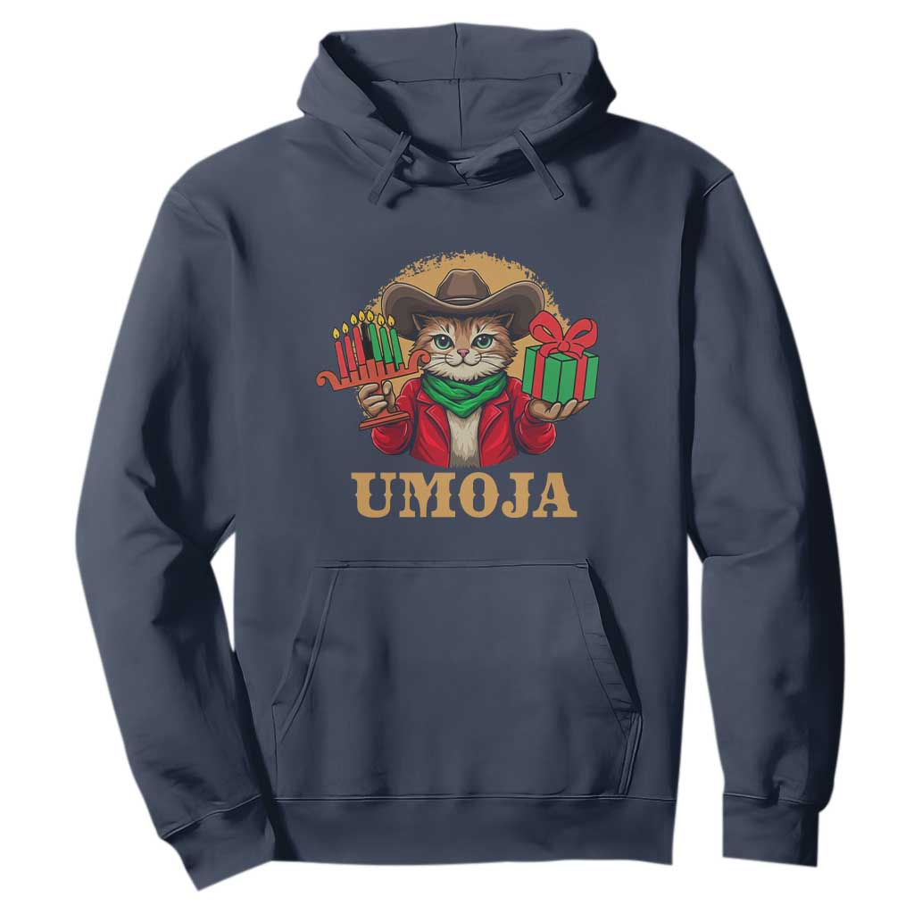 Funny Umoja Holiday Gift Hoodie CowCat Kwanzaa Kinara Candle And Presents TS12 Navy Print Your Wear