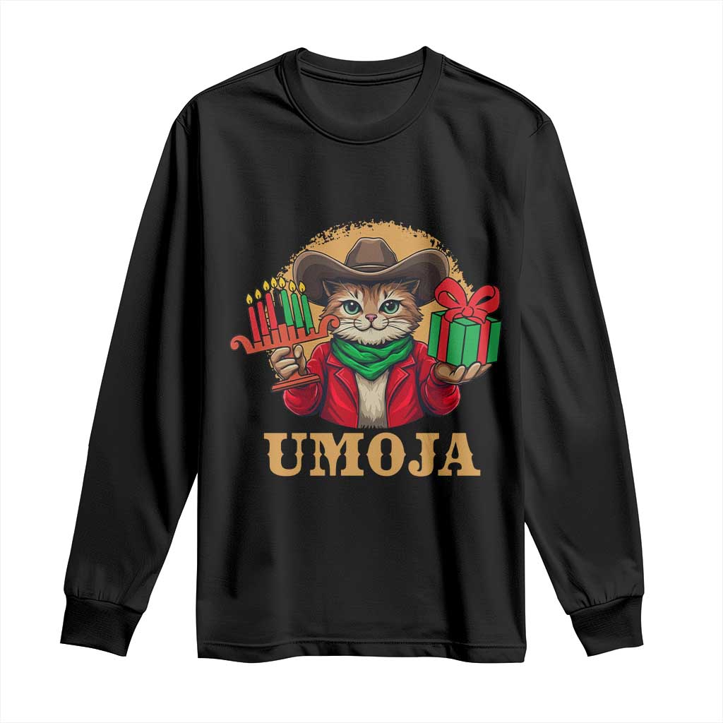 Funny Umoja Holiday Gift Long Sleeve Shirt CowCat Kwanzaa Kinara Candle And Presents TS12 Black Print Your Wear