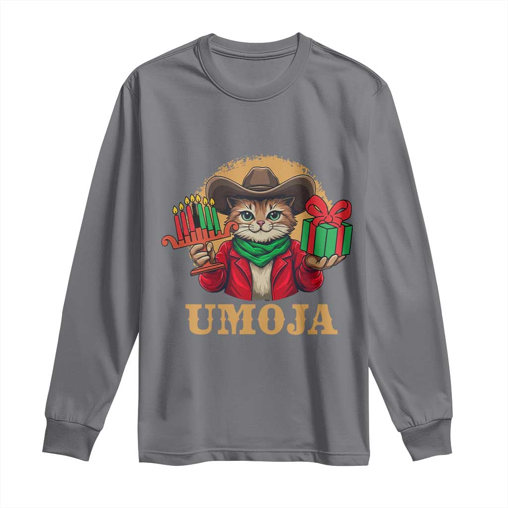Funny Umoja Holiday Gift Long Sleeve Shirt CowCat Kwanzaa Kinara Candle And Presents TS12 Charcoal Print Your Wear