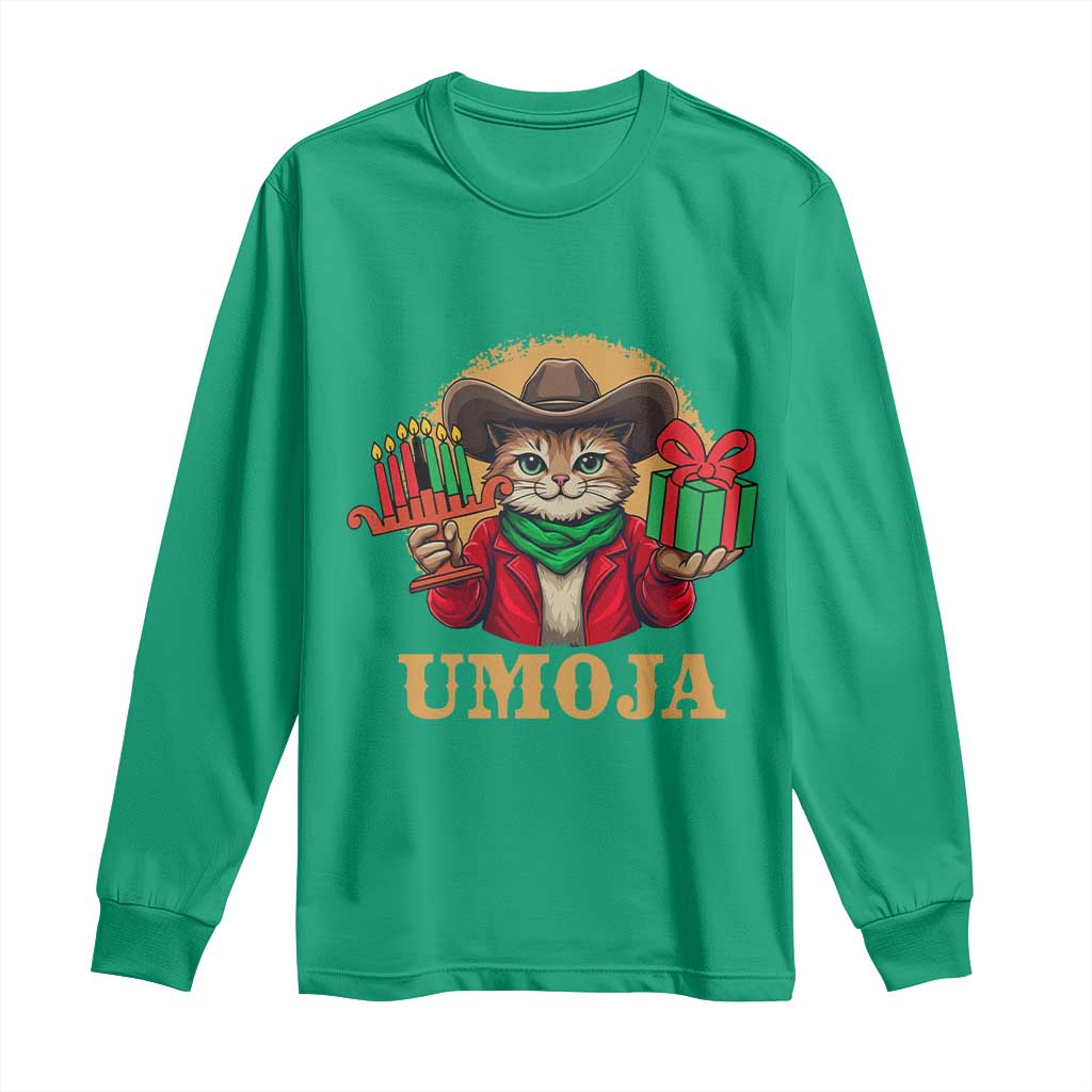 Funny Umoja Holiday Gift Long Sleeve Shirt CowCat Kwanzaa Kinara Candle And Presents TS12 Irish Green Print Your Wear