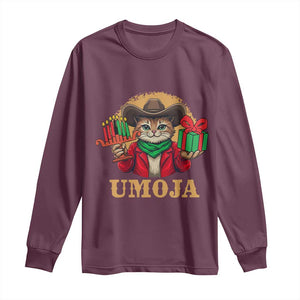 Funny Umoja Holiday Gift Long Sleeve Shirt CowCat Kwanzaa Kinara Candle And Presents TS12 Maroon Print Your Wear
