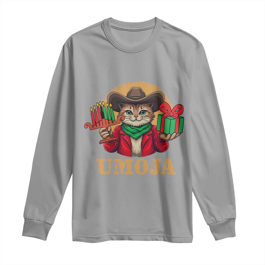 Funny Umoja Holiday Gift Long Sleeve Shirt CowCat Kwanzaa Kinara Candle And Presents TS12 Sport Gray Print Your Wear