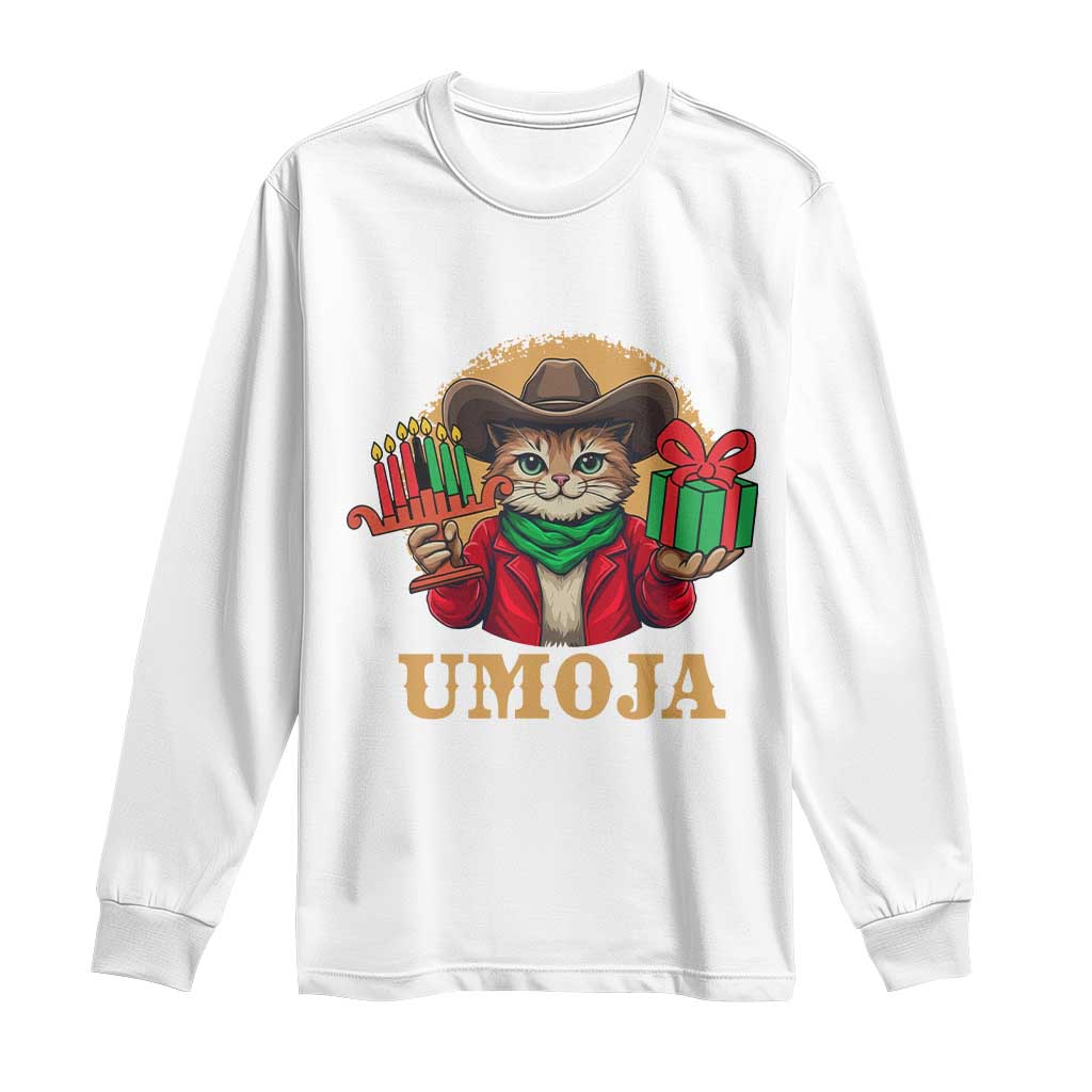 Funny Umoja Holiday Gift Long Sleeve Shirt CowCat Kwanzaa Kinara Candle And Presents TS12 White Print Your Wear