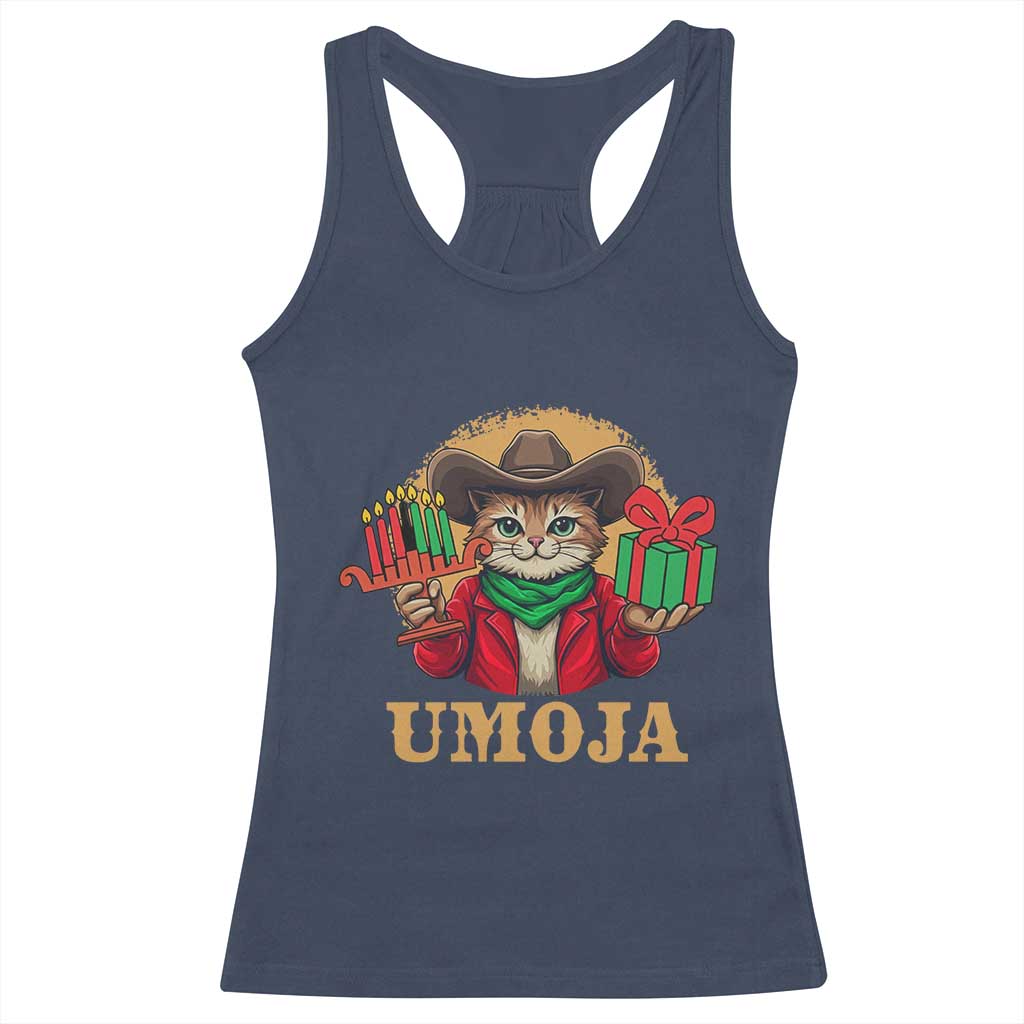 Funny Umoja Holiday Gift Racerback Tank Top CowCat Kwanzaa Kinara Candle And Presents TS12 Navy Print Your Wear