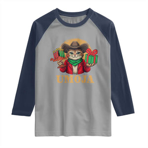 Funny Umoja Holiday Gift Raglan Shirt CowCat Kwanzaa Kinara Candle And Presents TS12 Sport Gray Navy Print Your Wear