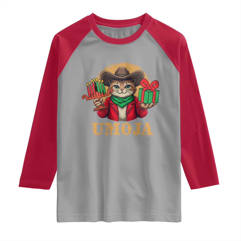 Funny Umoja Holiday Gift Raglan Shirt CowCat Kwanzaa Kinara Candle And Presents TS12 Sport Gray Red Print Your Wear