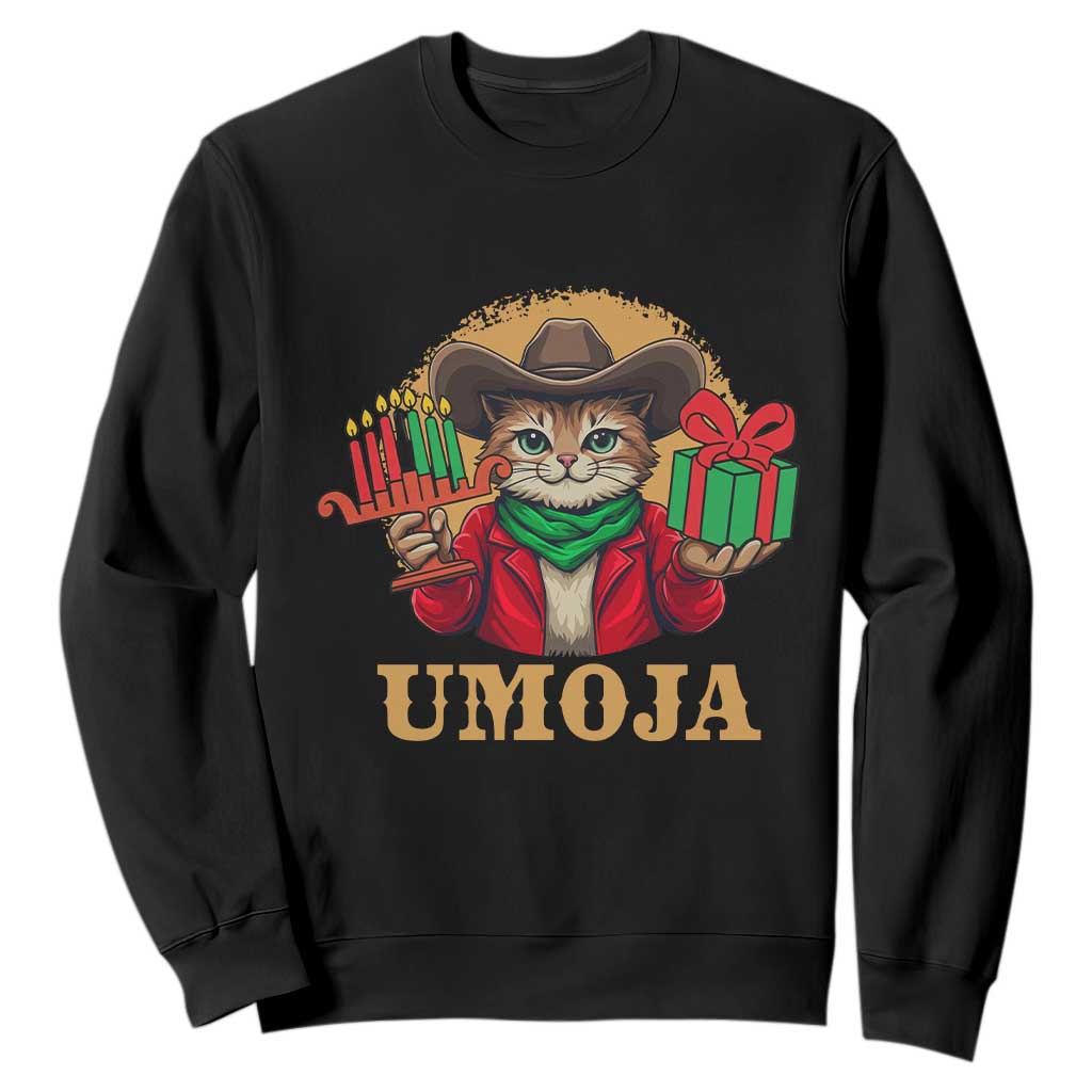 Funny Umoja Holiday Gift Sweatshirt CowCat Kwanzaa Kinara Candle And Presents TS12 Black Print Your Wear