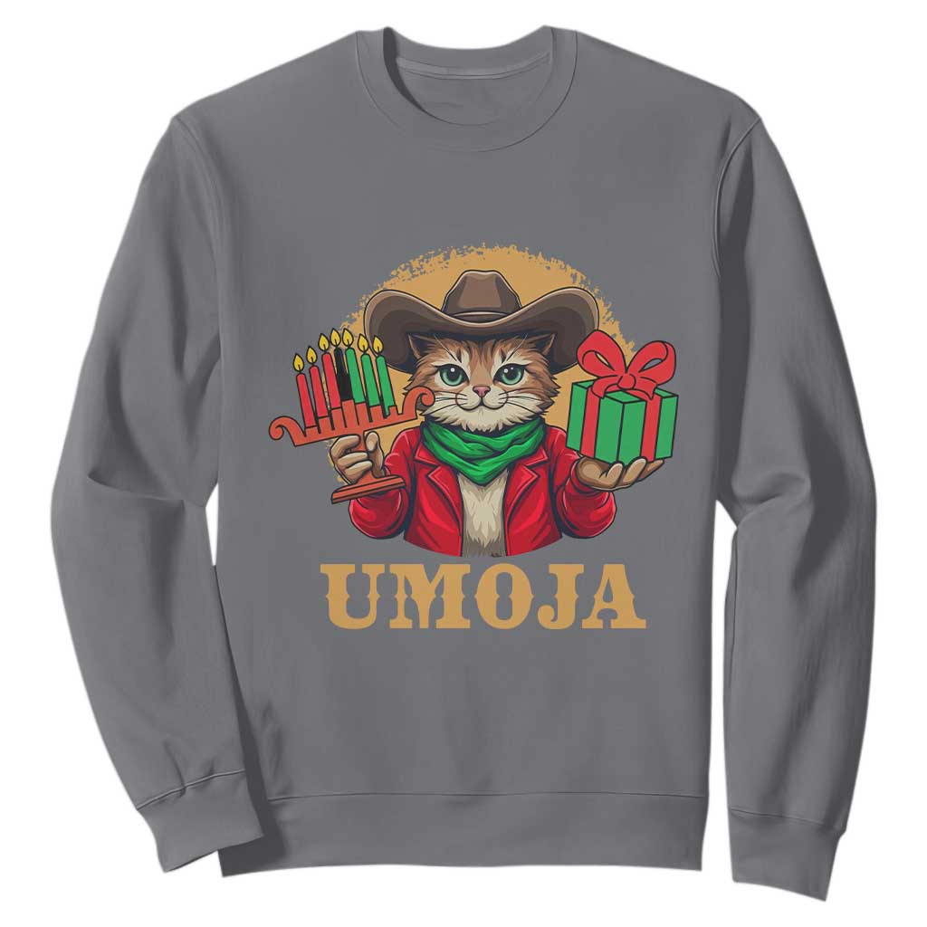 Funny Umoja Holiday Gift Sweatshirt CowCat Kwanzaa Kinara Candle And Presents TS12 Charcoal Print Your Wear