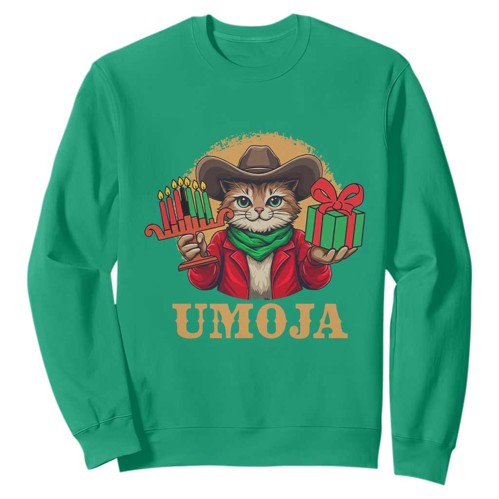 Funny Umoja Holiday Gift Sweatshirt CowCat Kwanzaa Kinara Candle And Presents TS12 Irish Green Print Your Wear