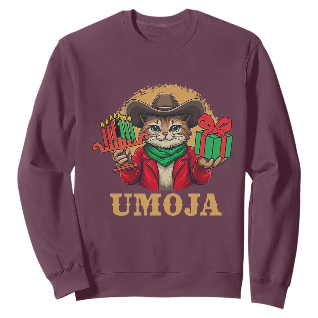 Funny Umoja Holiday Gift Sweatshirt CowCat Kwanzaa Kinara Candle And Presents TS12 Maroon Print Your Wear