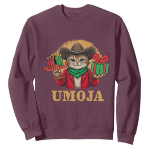 Funny Umoja Holiday Gift Sweatshirt CowCat Kwanzaa Kinara Candle And Presents TS12 Maroon Print Your Wear